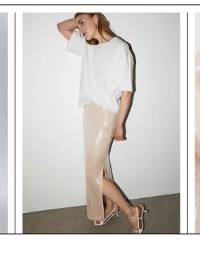 & Other Stories Champagne Sequin Maxi Skirt with Side Slit